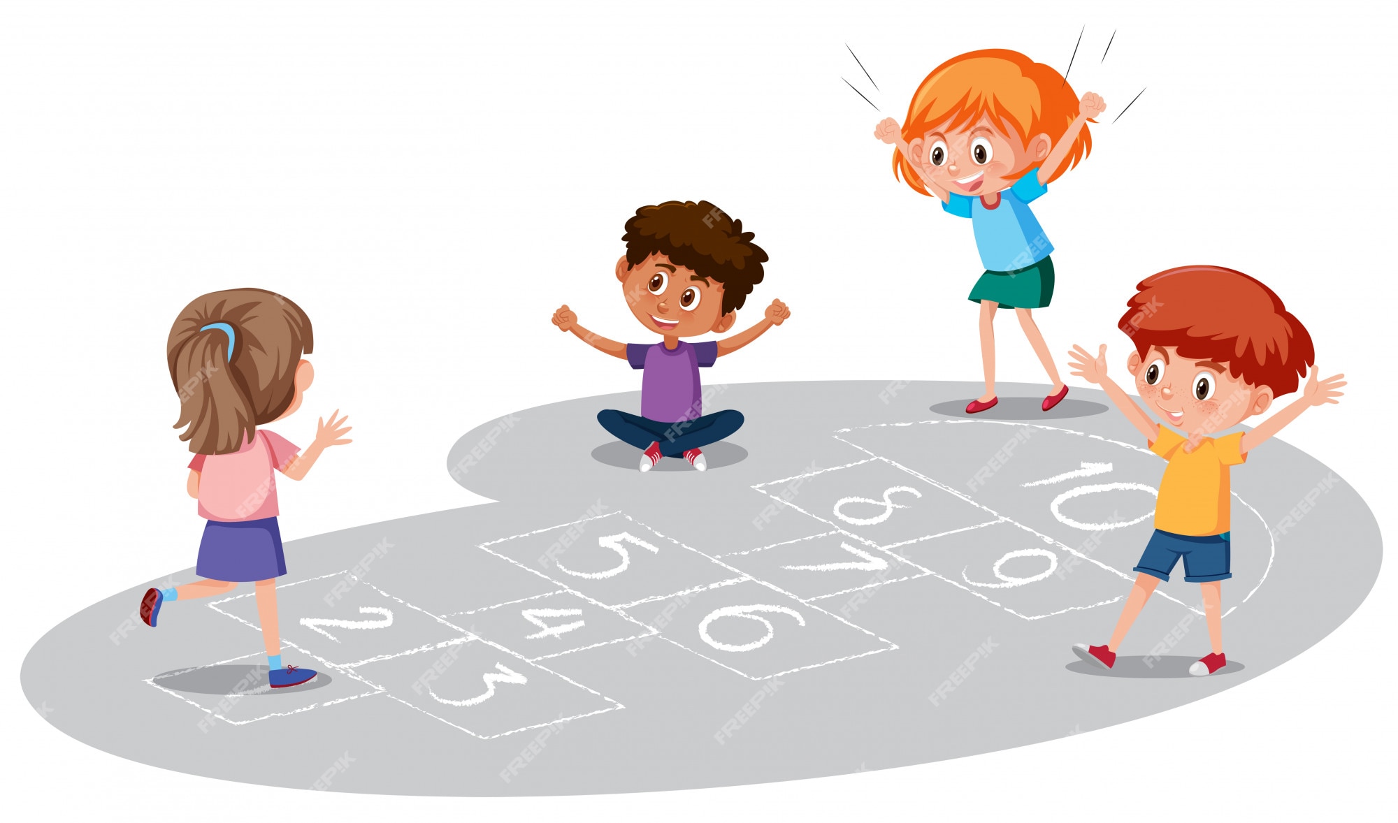 Premium Vector | Children playing hopscotch game